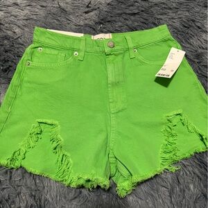 NWT UO Urban Outfitters Raw Hem Kelly Green Denim Shorts